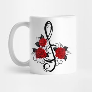 Black Musical Key with Red Roses Mug